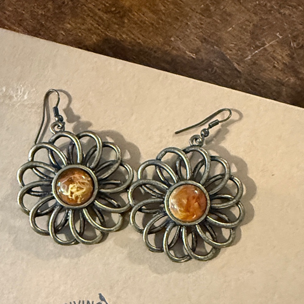 Vintage Floral Amber Earrings